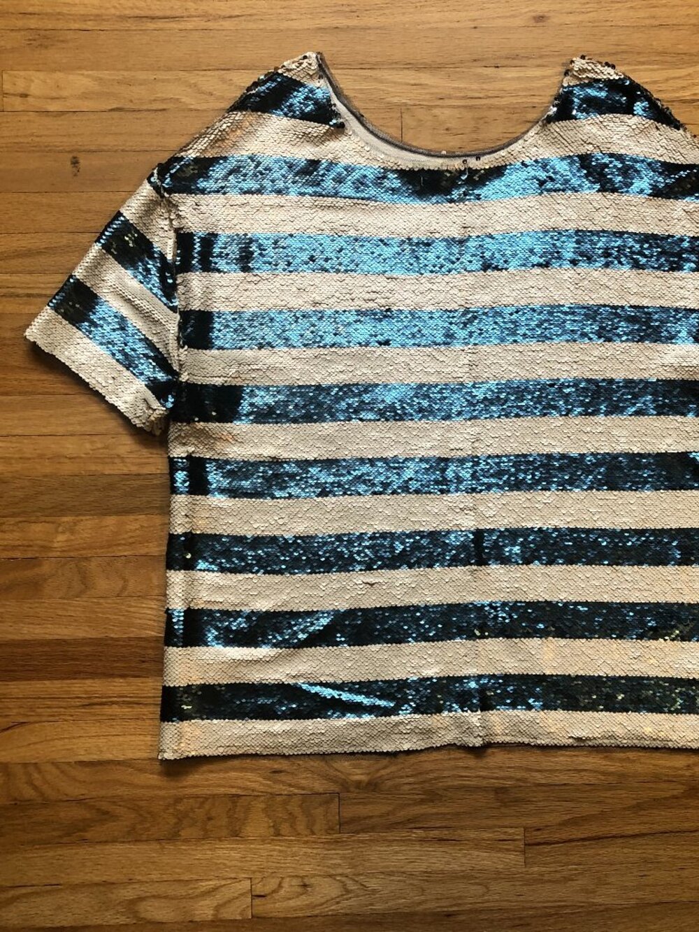 Blue and White Sequin T-shirt